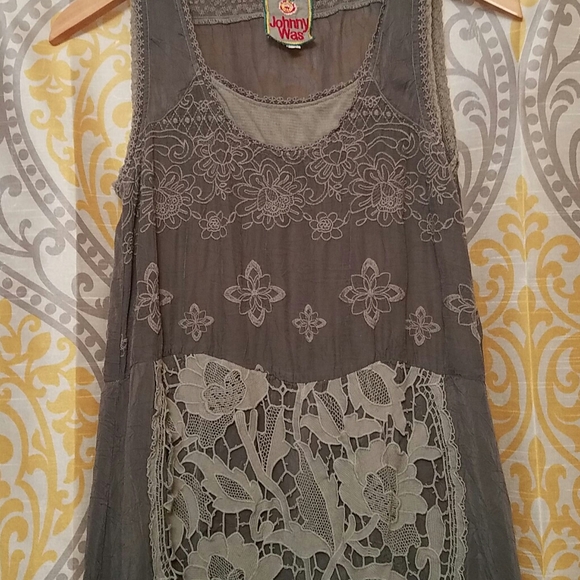 Johnny Was Grey Lace/Embroidery Dress, XS - Picture 3 of 12